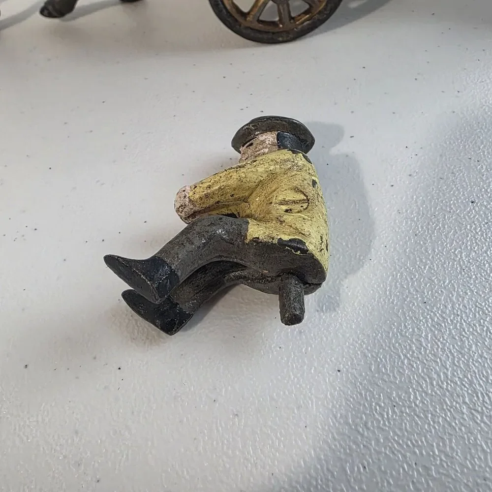 Vintage Cast Iron Horse Drawn OVERLAND Circus Wagon Toy With Tiger & Driver Read